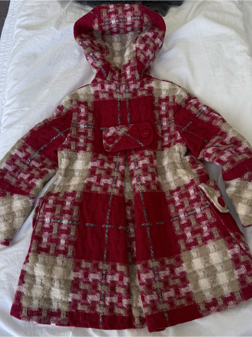 Burberry coat girl 5T wool red hood zip - Picture 3 of 6